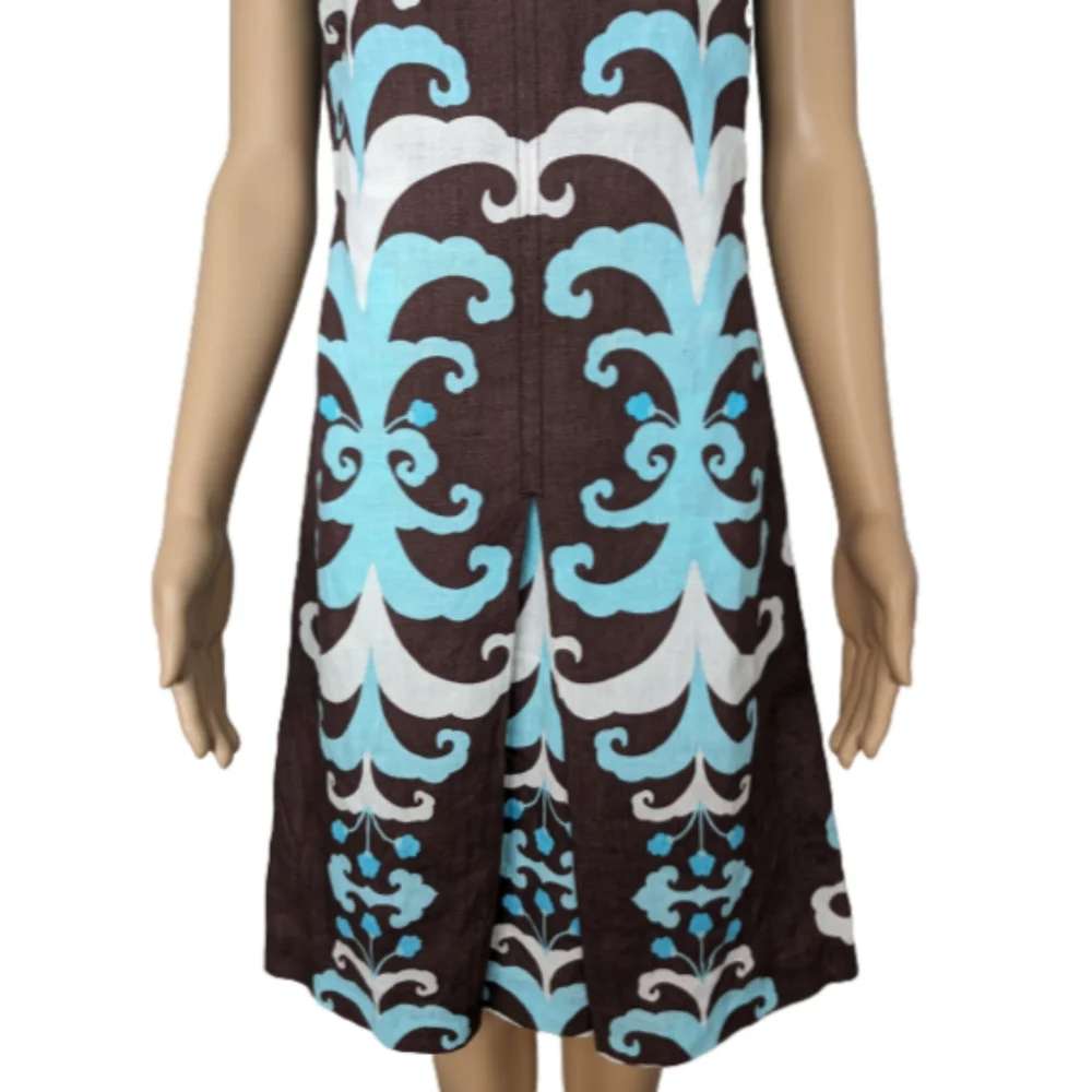 Tory Burch Brown and Turquoise Floral Print Linen Dress 2